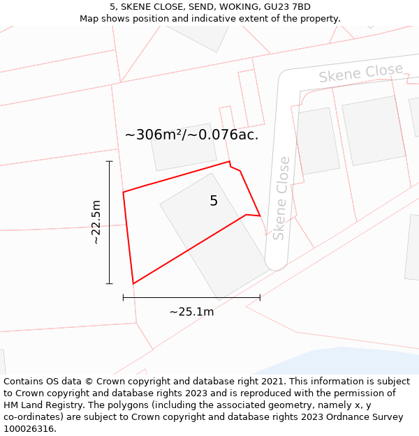 5, SKENE CLOSE, SEND, WOKING, GU23 7BD: Plot and title map