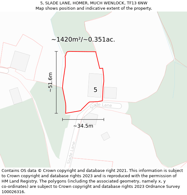 5, SLADE LANE, HOMER, MUCH WENLOCK, TF13 6NW: Plot and title map