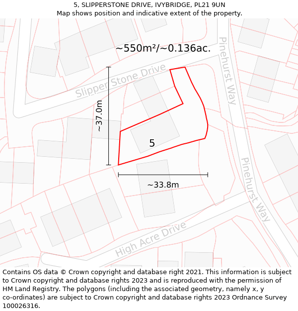 5, SLIPPERSTONE DRIVE, IVYBRIDGE, PL21 9UN: Plot and title map