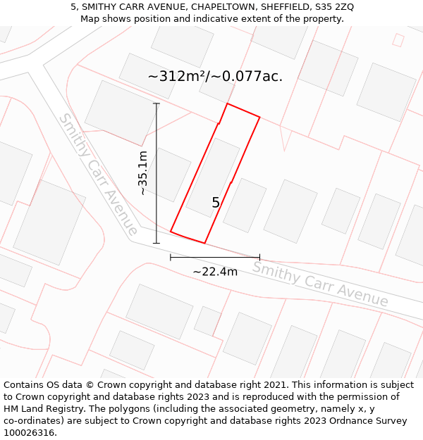 5, SMITHY CARR AVENUE, CHAPELTOWN, SHEFFIELD, S35 2ZQ: Plot and title map