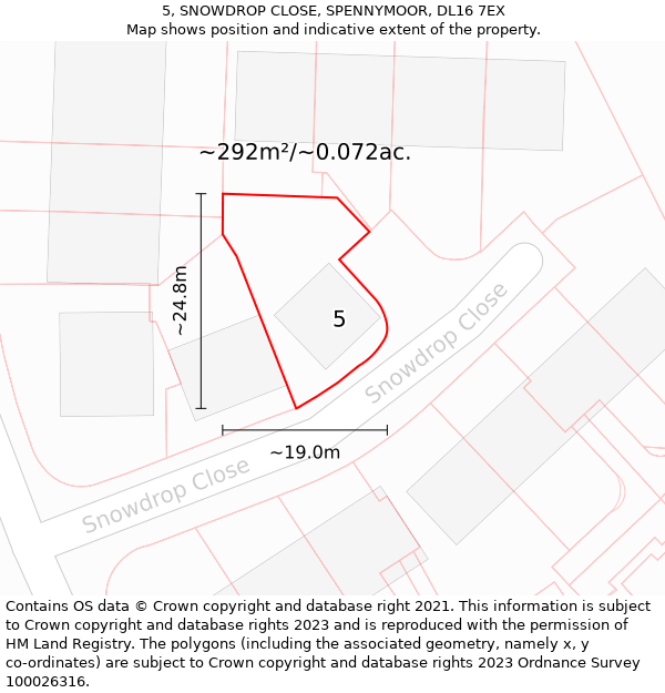 5, SNOWDROP CLOSE, SPENNYMOOR, DL16 7EX: Plot and title map