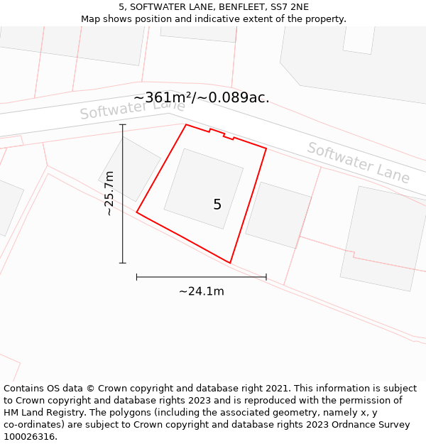 5, SOFTWATER LANE, BENFLEET, SS7 2NE: Plot and title map