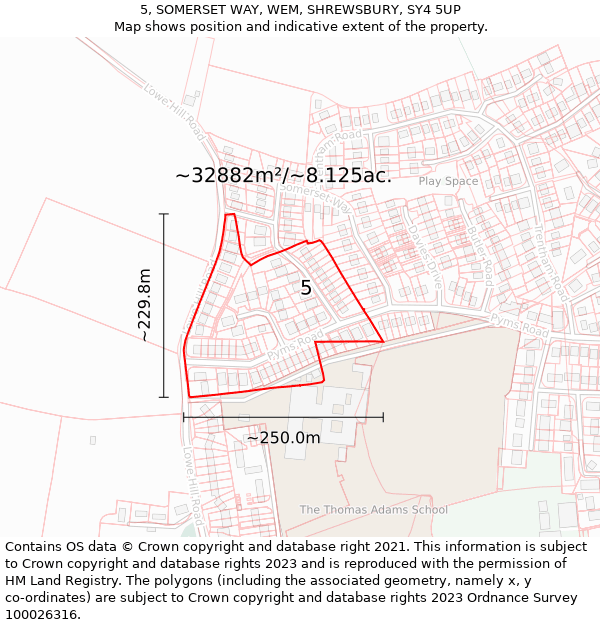 5, SOMERSET WAY, WEM, SHREWSBURY, SY4 5UP: Plot and title map