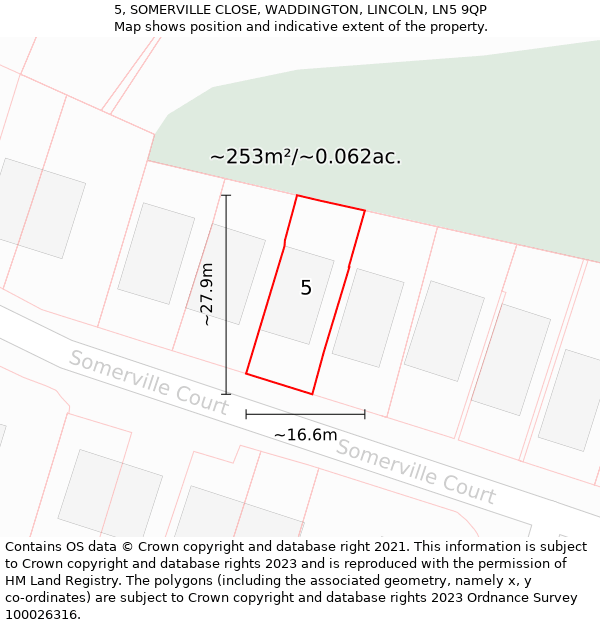 5, SOMERVILLE CLOSE, WADDINGTON, LINCOLN, LN5 9QP: Plot and title map