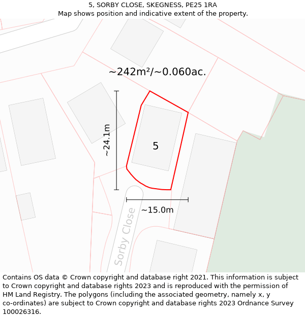 5, SORBY CLOSE, SKEGNESS, PE25 1RA: Plot and title map