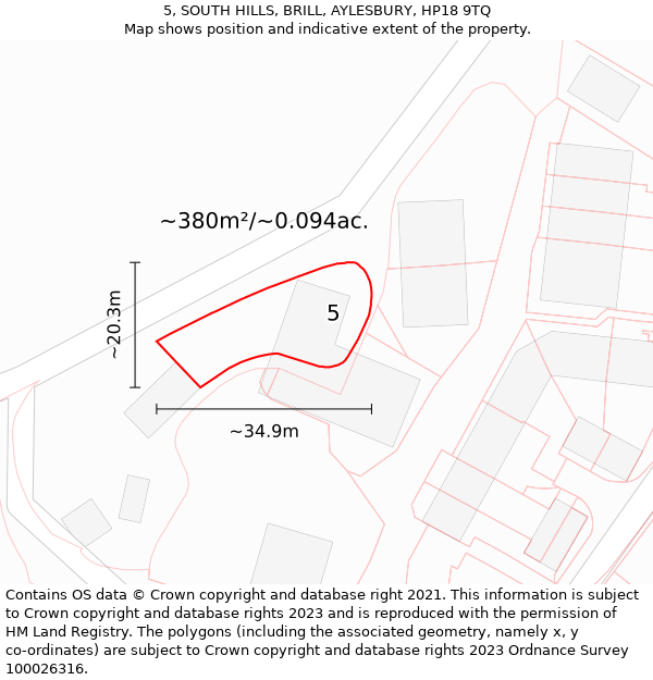 5, SOUTH HILLS, BRILL, AYLESBURY, HP18 9TQ: Plot and title map