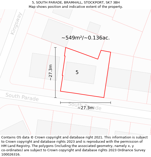 5, SOUTH PARADE, BRAMHALL, STOCKPORT, SK7 3BH: Plot and title map