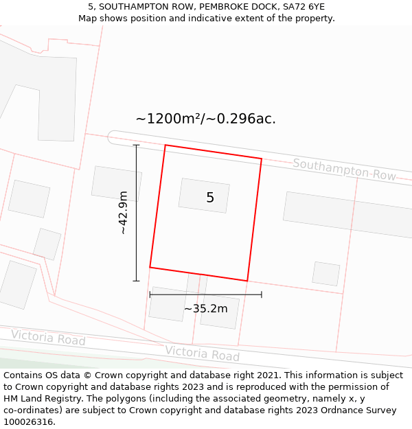 5, SOUTHAMPTON ROW, PEMBROKE DOCK, SA72 6YE: Plot and title map