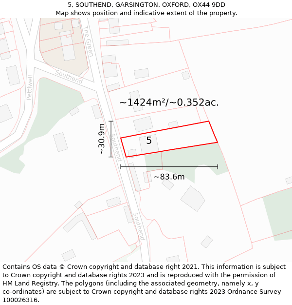 5, SOUTHEND, GARSINGTON, OXFORD, OX44 9DD: Plot and title map