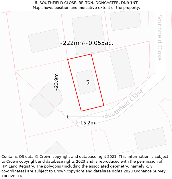 5, SOUTHFIELD CLOSE, BELTON, DONCASTER, DN9 1NT: Plot and title map