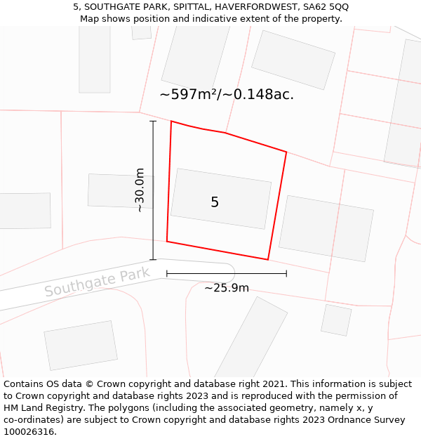 5, SOUTHGATE PARK, SPITTAL, HAVERFORDWEST, SA62 5QQ: Plot and title map