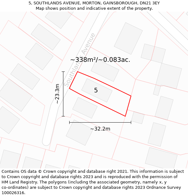 5, SOUTHLANDS AVENUE, MORTON, GAINSBOROUGH, DN21 3EY: Plot and title map