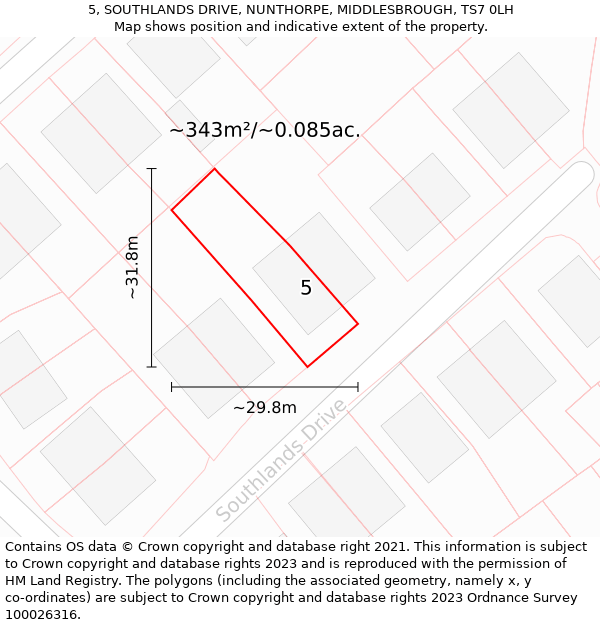 5, SOUTHLANDS DRIVE, NUNTHORPE, MIDDLESBROUGH, TS7 0LH: Plot and title map