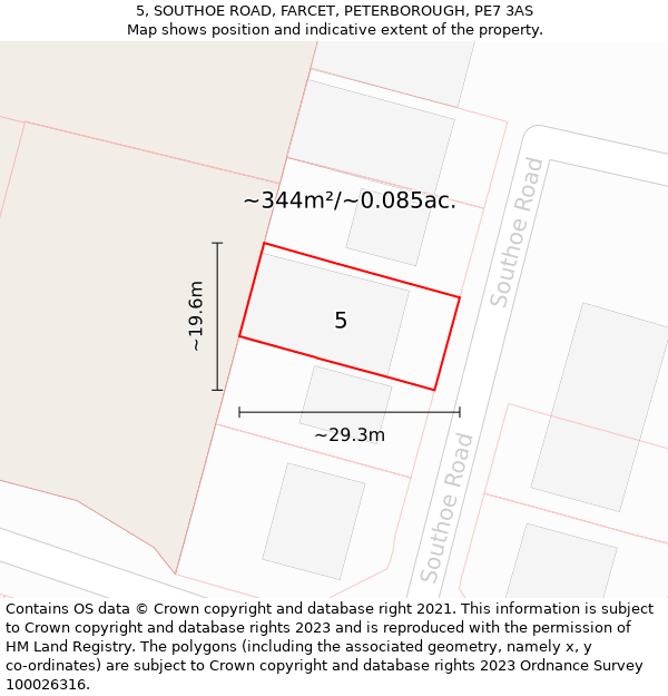 5, SOUTHOE ROAD, FARCET, PETERBOROUGH, PE7 3AS: Plot and title map