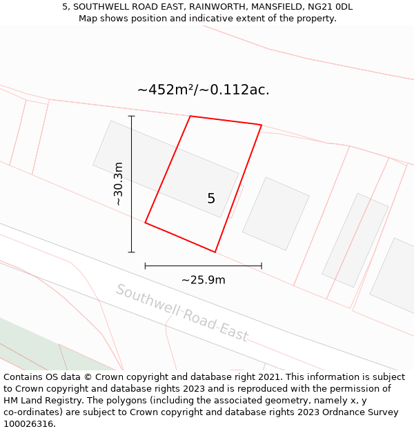 5, SOUTHWELL ROAD EAST, RAINWORTH, MANSFIELD, NG21 0DL: Plot and title map