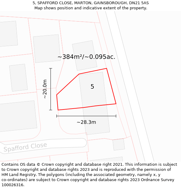 5, SPAFFORD CLOSE, MARTON, GAINSBOROUGH, DN21 5AS: Plot and title map