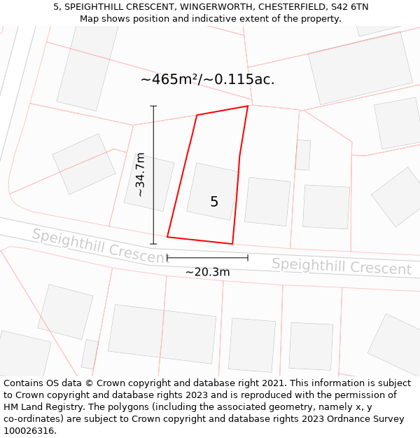 5, SPEIGHTHILL CRESCENT, WINGERWORTH, CHESTERFIELD, S42 6TN: Plot and title map