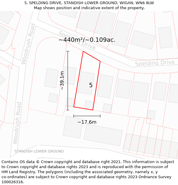 5, SPELDING DRIVE, STANDISH LOWER GROUND, WIGAN, WN6 8LW: Plot and title map