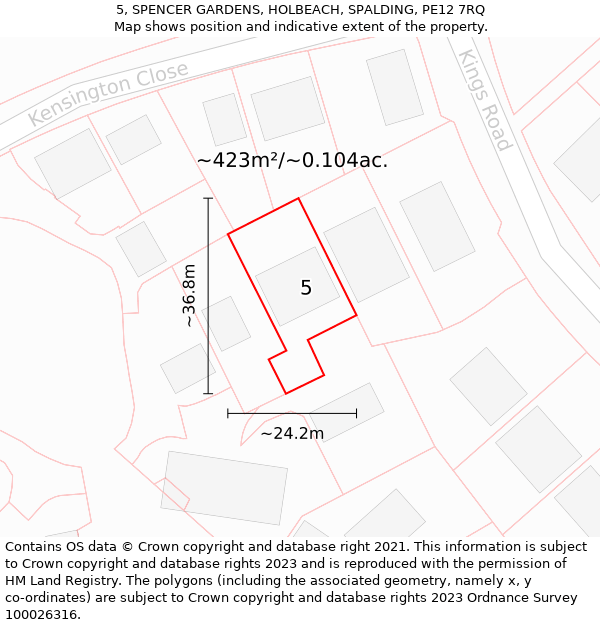 5, SPENCER GARDENS, HOLBEACH, SPALDING, PE12 7RQ: Plot and title map