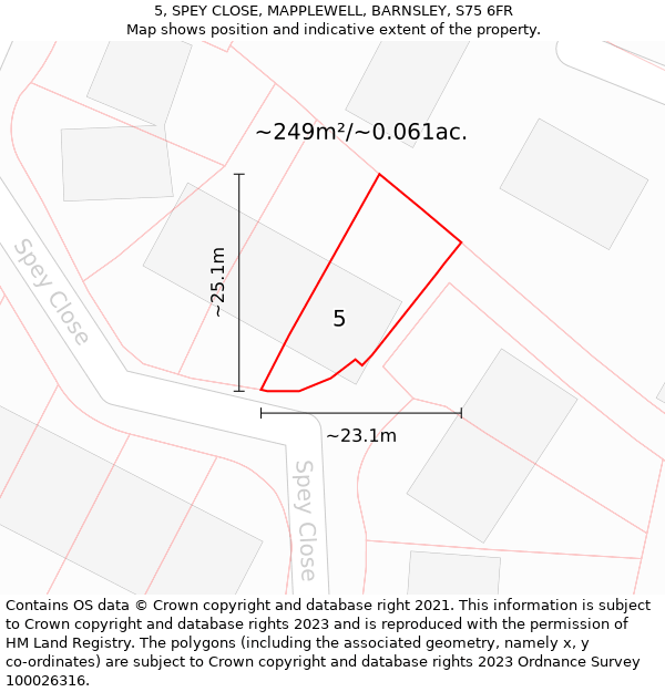 5, SPEY CLOSE, MAPPLEWELL, BARNSLEY, S75 6FR: Plot and title map