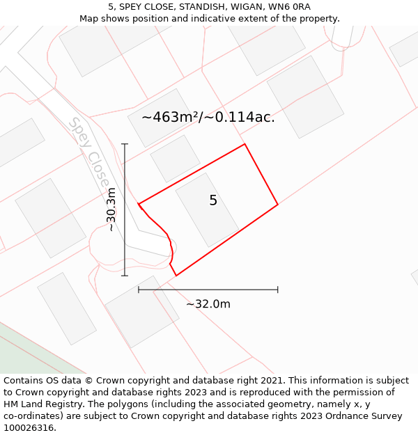 5, SPEY CLOSE, STANDISH, WIGAN, WN6 0RA: Plot and title map