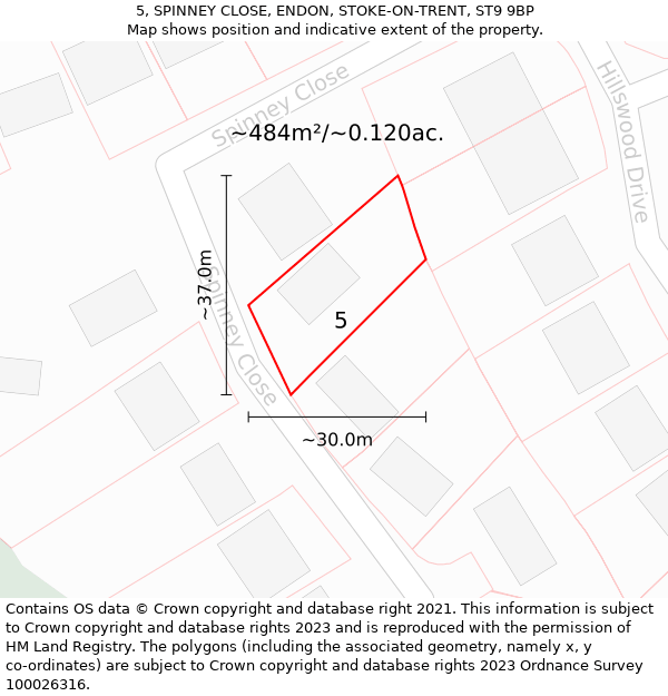 5, SPINNEY CLOSE, ENDON, STOKE-ON-TRENT, ST9 9BP: Plot and title map