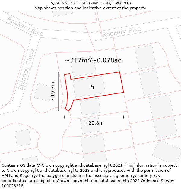 5, SPINNEY CLOSE, WINSFORD, CW7 3UB: Plot and title map