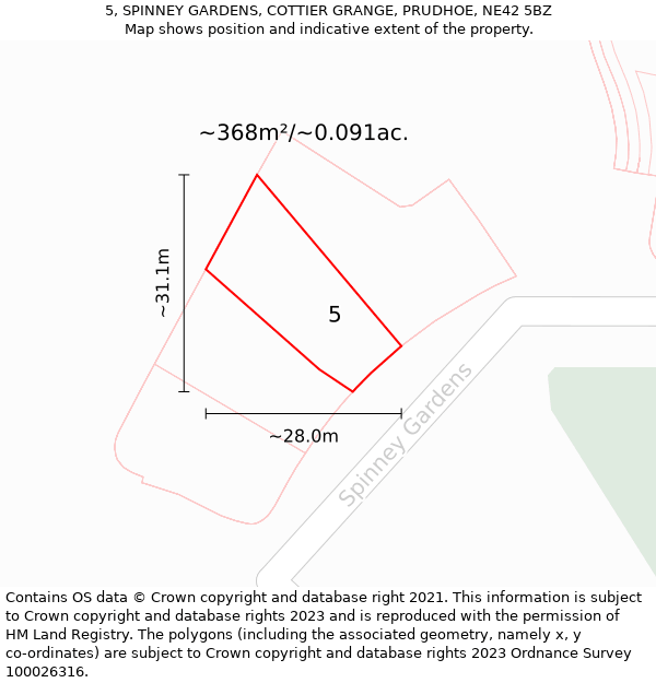 5, SPINNEY GARDENS, COTTIER GRANGE, PRUDHOE, NE42 5BZ: Plot and title map