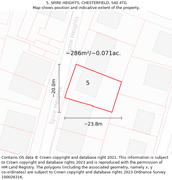 5, SPIRE HEIGHTS, CHESTERFIELD, S40 4TG: Plot and title map