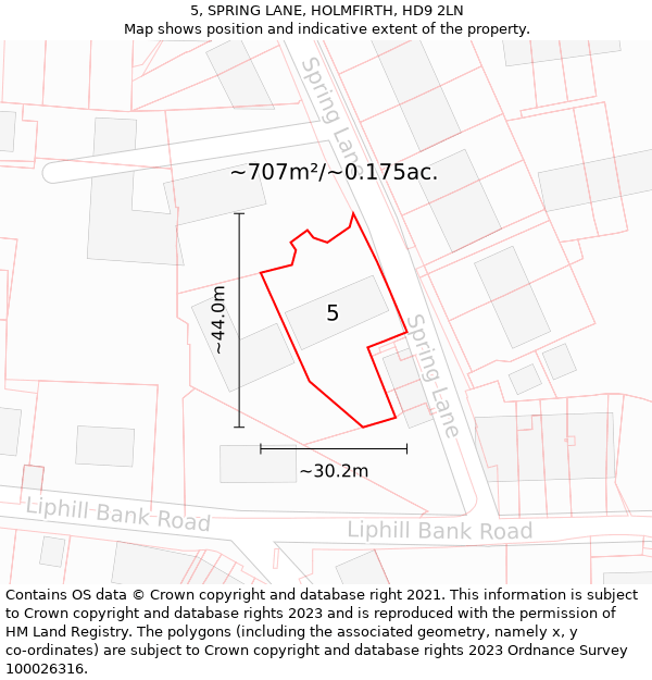 5, SPRING LANE, HOLMFIRTH, HD9 2LN: Plot and title map