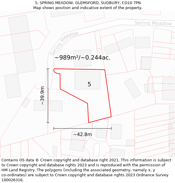 5, SPRING MEADOW, GLEMSFORD, SUDBURY, CO10 7PN: Plot and title map