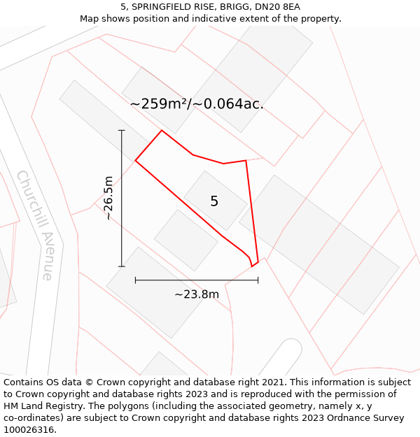 5, SPRINGFIELD RISE, BRIGG, DN20 8EA: Plot and title map