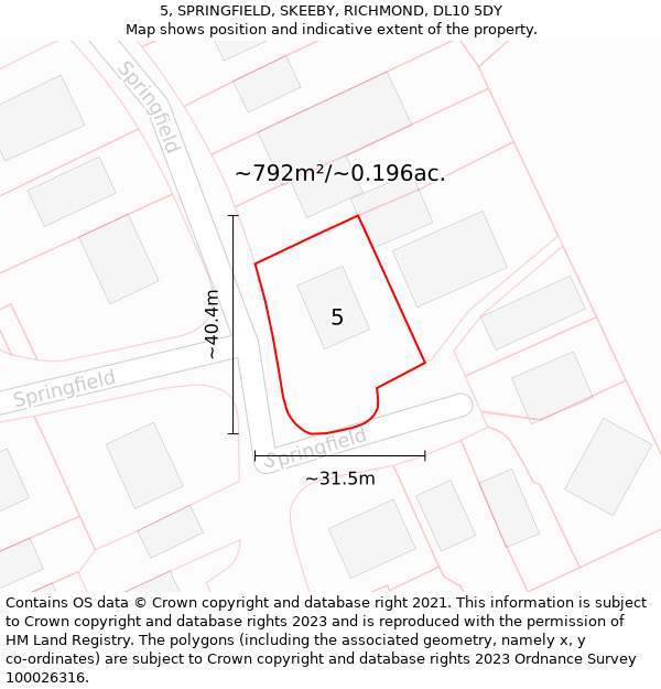 5, SPRINGFIELD, SKEEBY, RICHMOND, DL10 5DY: Plot and title map