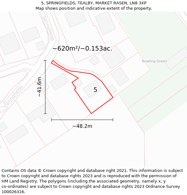 5, SPRINGFIELDS, TEALBY, MARKET RASEN, LN8 3XP: Plot and title map