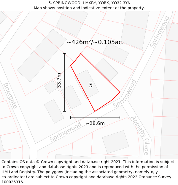 5, SPRINGWOOD, HAXBY, YORK, YO32 3YN: Plot and title map