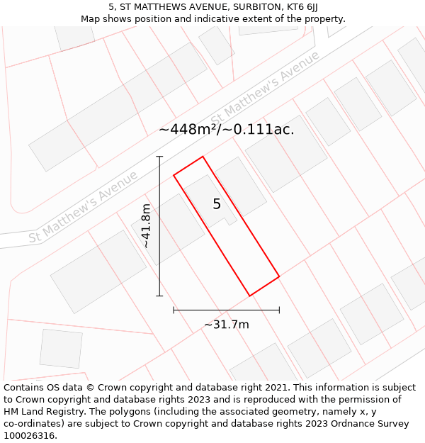 5, ST MATTHEWS AVENUE, SURBITON, KT6 6JJ: Plot and title map