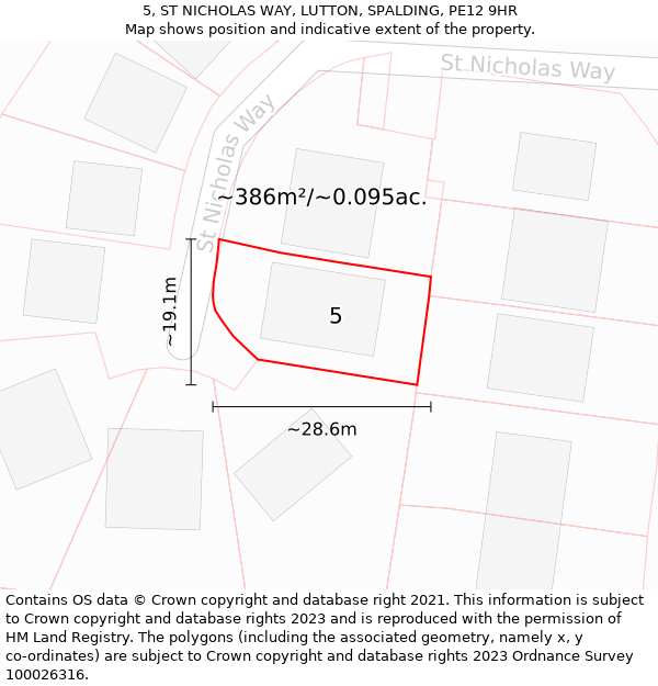 5, ST NICHOLAS WAY, LUTTON, SPALDING, PE12 9HR: Plot and title map