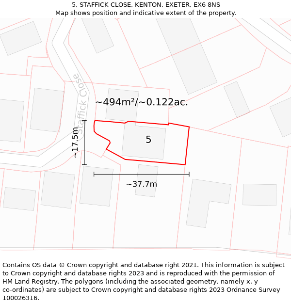 5, STAFFICK CLOSE, KENTON, EXETER, EX6 8NS: Plot and title map