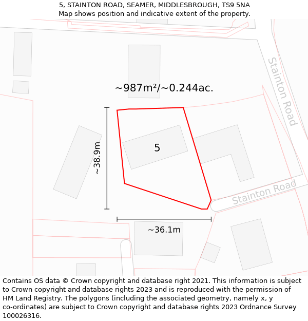 5, STAINTON ROAD, SEAMER, MIDDLESBROUGH, TS9 5NA: Plot and title map