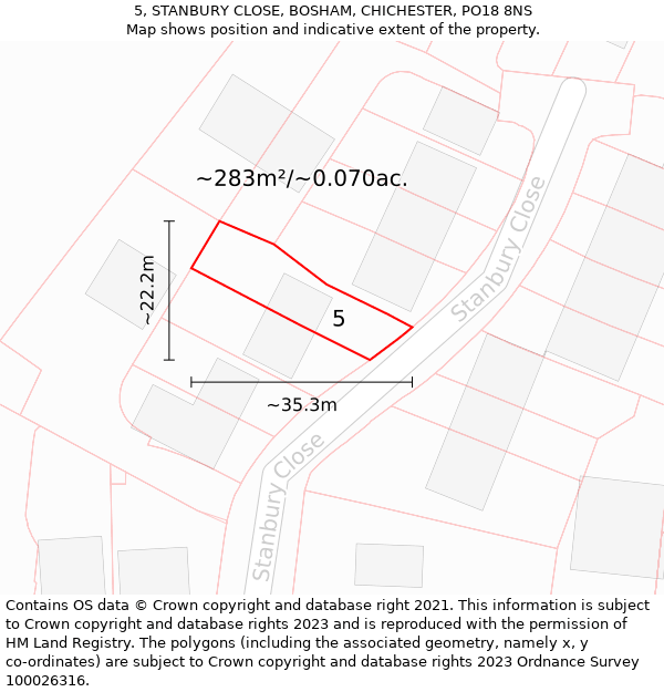 5, STANBURY CLOSE, BOSHAM, CHICHESTER, PO18 8NS: Plot and title map