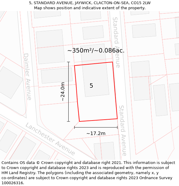 5, STANDARD AVENUE, JAYWICK, CLACTON-ON-SEA, CO15 2LW: Plot and title map