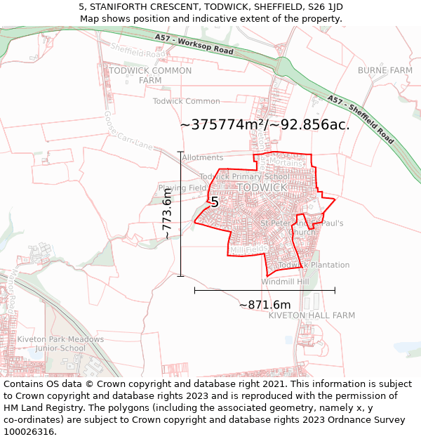 5, STANIFORTH CRESCENT, TODWICK, SHEFFIELD, S26 1JD: Plot and title map