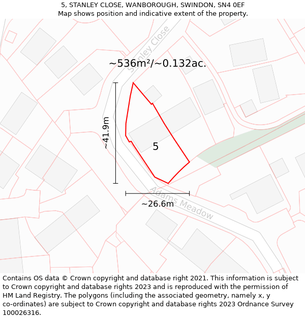 5, STANLEY CLOSE, WANBOROUGH, SWINDON, SN4 0EF: Plot and title map