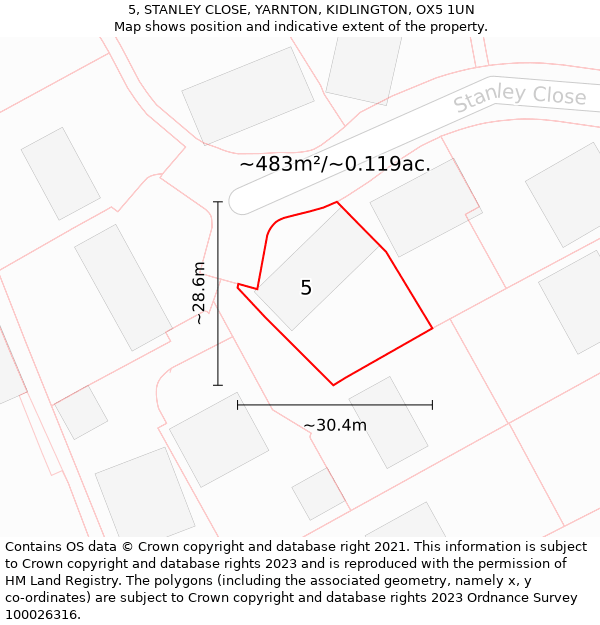 5, STANLEY CLOSE, YARNTON, KIDLINGTON, OX5 1UN: Plot and title map