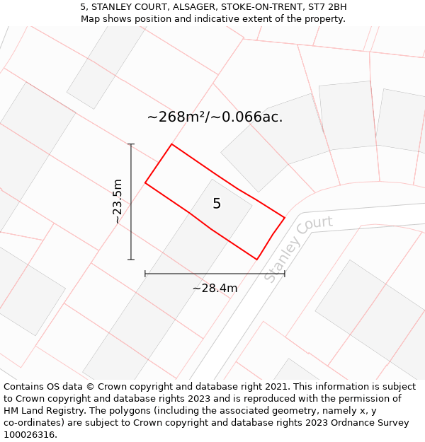 5, STANLEY COURT, ALSAGER, STOKE-ON-TRENT, ST7 2BH: Plot and title map