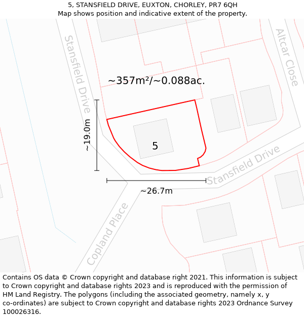 5, STANSFIELD DRIVE, EUXTON, CHORLEY, PR7 6QH: Plot and title map