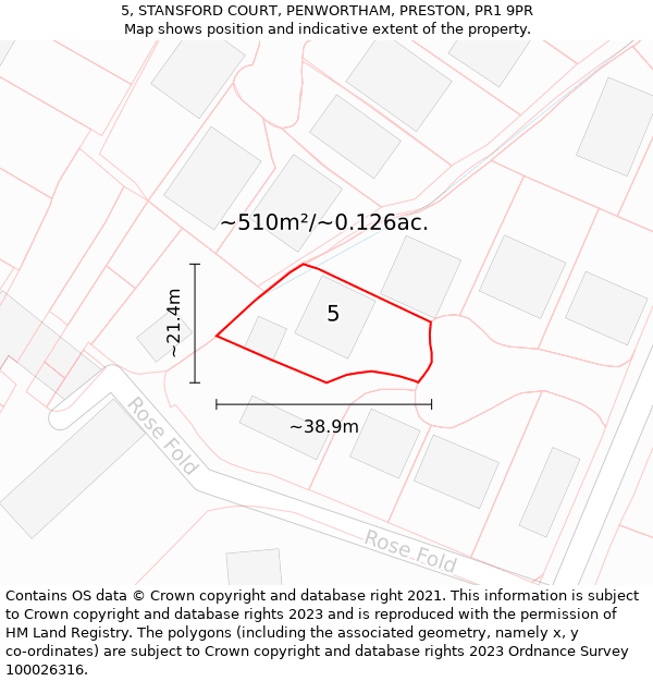 5, STANSFORD COURT, PENWORTHAM, PRESTON, PR1 9PR: Plot and title map