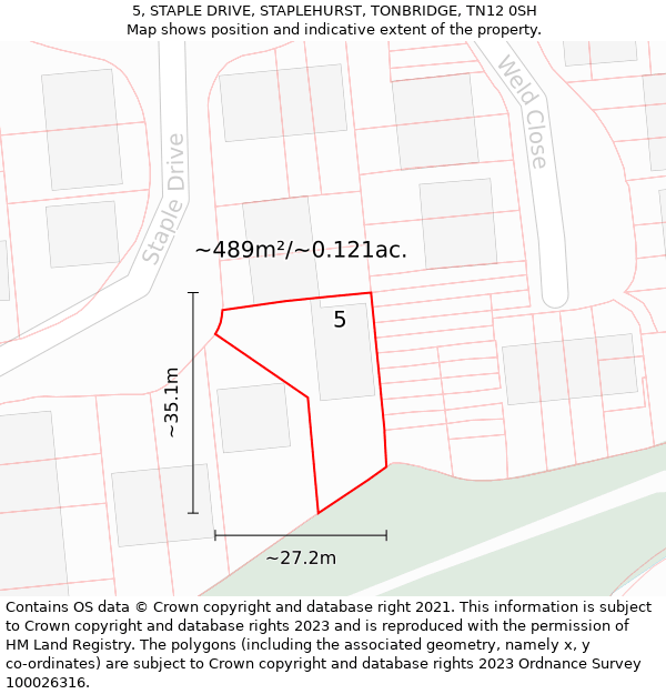 5, STAPLE DRIVE, STAPLEHURST, TONBRIDGE, TN12 0SH: Plot and title map