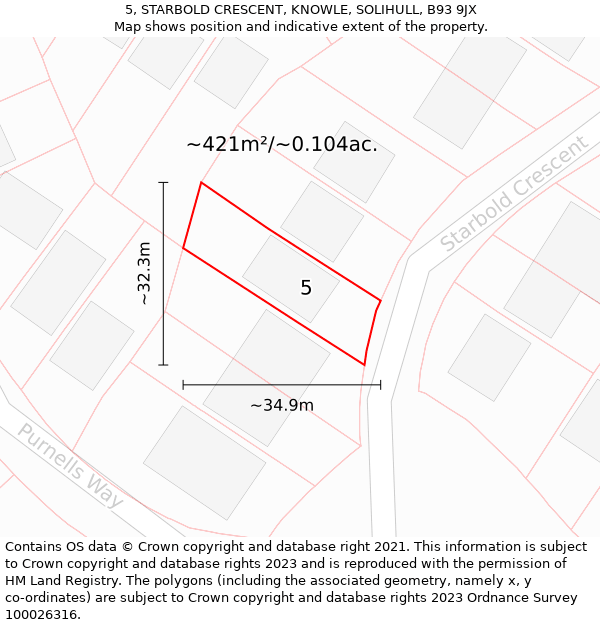 5, STARBOLD CRESCENT, KNOWLE, SOLIHULL, B93 9JX: Plot and title map