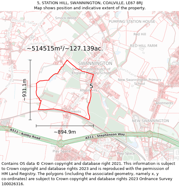 5, STATION HILL, SWANNINGTON, COALVILLE, LE67 8RJ: Plot and title map